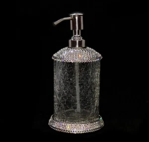 Bling Seifenspender ÖSTERREICHISCHE KRISTALLE Crackled Glas Lotion Pumpe Bad Bedazzled - Bild 1 von 6
