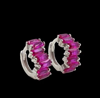 Brincos de prata esterlina 925 2x4mm rubi 1/2"" pedra preciosa - Imagem 1 de 4