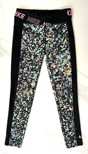 Nike Dri-Fit Training Legging Big Kids Girls Size Medium - Black, Pink & Green - Picture 1 of 9