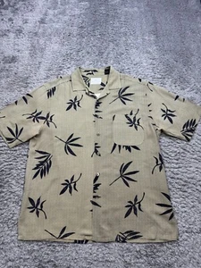 PARADISE Hawaiian Shirt Men Large Beige Silk Floral Tropical Axis Button Up Vtg - Picture 1 of 9