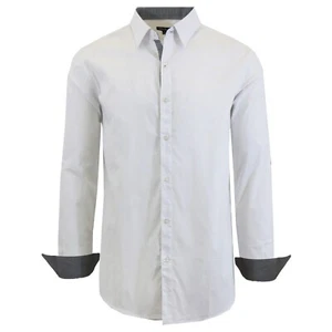 Men's Solid Slim-Fit Cotton Long Sleeve Dress Shirts ( S-2XL ) NWT Free Shipping - Picture 1 of 9