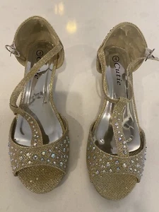 Children Girls Glitter Rhinestone Open Toe Party Wedding Dress Sandal Wedge Sz 4 - Picture 1 of 9