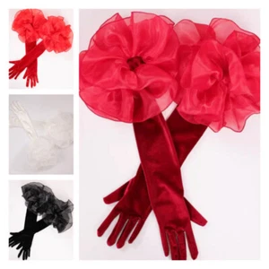 Women Velvet Ruffles Gloves Long Opera Retro for Wedding Evening Dress Party - Picture 1 of 16