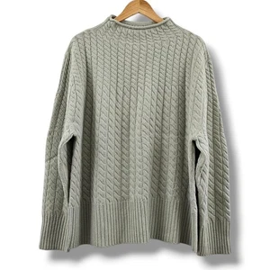 Suéter tejido con cable radiante de cachemir Haven Well Within XXL verde suave acogedor otoño - Imagen 1 de 12