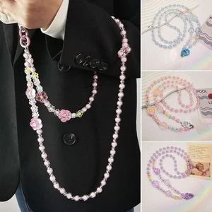 Universal Wallet Necklace Chain Cute Flower Bead Phone Lanyard Bag - Photo 1 sur 27