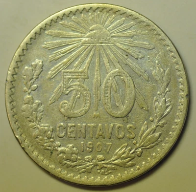 mw27762 Mexico  Silver 50 Centavos 1907  KM#445 - Image 1 of 2