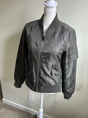 Chaqueta de bombardero Steve Madden satinada para mujer XS verde militar con cremallera lateral nueva sin etiquetas Y2K Foto 1 de 4