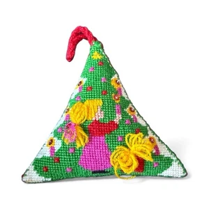 VTG Handmade Cross-Stitch 3D Pillow Christmas Tree Ornament Holiday Decor - Picture 1 of 3