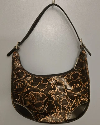 Maxx New York Shoulder Bag leather embossed leaves Half-moon Y2K Retro - Image 1 of 4