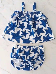 Mädchen Hanna Anderson Größe: 12-18 Monate weiß marineblau Sterne Sonnenanzug & Unterhose - Bild 1 von 7