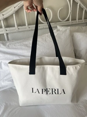 Bolsa tote de viagem La Perla exclusiva de lona branca shopper bolsa grande - Imagem 1 de 4