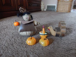 Decoración de Acción de Gracias de Otoño Pavo de Madera Cesta de Vidrio Indio Soplar Calabazas - Imagen 1 de 16
