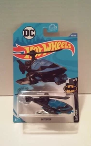 2020 Hot Wheels #195 Batman 2/5 Batcopter Black/Blue Steel Base w/Black Prop - Picture 1 of 4