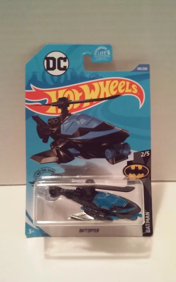 2020 Hot Wheels #195 Batman 2/5 Batcopter Black/Blue Steel Base w/Black Prop - Image 1 of 4