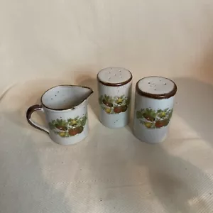 Vintage Steinzeug Inarco Gewürz des Lebens Gemüse Salz Pfefferstreuer & Zucker - Bild 1 von 6