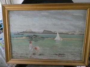 St Malo en 1919 huile sur panneau signé J. Python art déco - Afbeelding 1 van 10