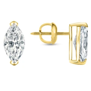 IGI F/VS 3 Ct Marquise Lab Created Grown Diamond Earrings 14K Yellow Gold Screw - Picture 1 of 3