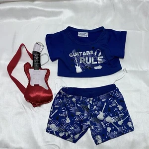 Build A Bear Workshop Blue Guitars Rule with Guitar. Pajamas Rock PJs Sleepwear - Picture 1 of 10