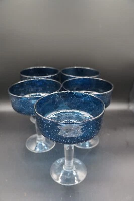 Set Of 5 Cobalt Blue Margarita Glasses Hand Blown By Artland Heavy - Image 1 of 4