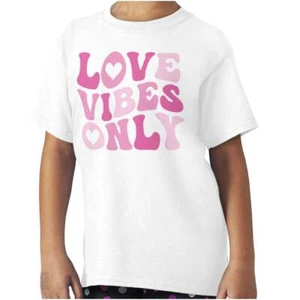 Cute Valentine's Day Love Vibes Only Hearts Girls Youth Crewneck T Shirts Tees - Picture 1 of 7