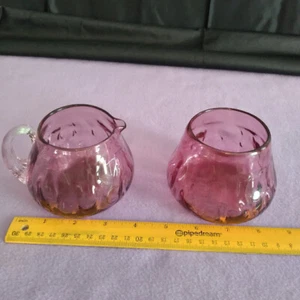 Pilgrim Hand Blown Art Glass Cranberry Creamer and Sugar Bowl Set - Picture 1 of 1