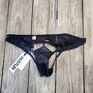Hustler Women's Black Mesh Elastic Thong Panties Size 6 - Picture 1 of 3