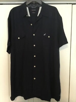 Nautica Men’s Button Up Shirt XXL Navy Blue Linen Blend New Without Tags - Image 1 of 4