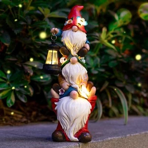 Gnome Statue With Solar Lights Large Garden Patio Garden Decoration - Picture 1 of 8