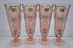 Luminarc Arcoroc Rosaline Pink Swirl France Champagne Flutes 6.5” Set of 4 - Picture 1 of 3