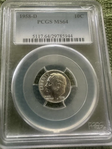 1958-D Roosevelt Dime - PCGS MS64 Cover