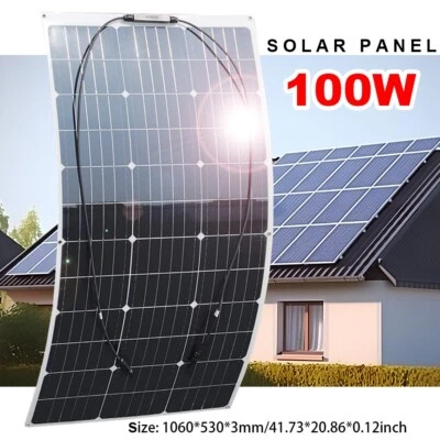 100W Flexibles Solarpanel 12V Solarmodul Monokristallin Wohnwagen Boot Camping - Bild 1 von 4