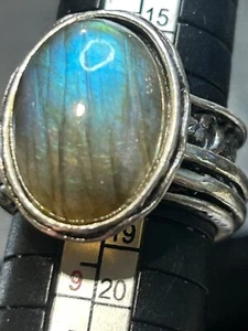 ISRAEL QVC DESIGNER SIGNED STERLING SILVER WIDE-BAND SPINNER MOONSTONE RING SZ 8 - Picture 1 of 6