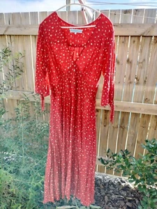 Mombasa Rose Red Floral Tie Sleeve Midi Dress with Pockets M - Picture 1 of 6