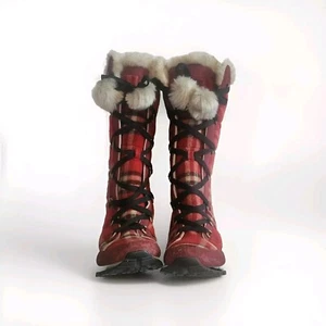 Botas altas Nike rojas a cuadros de piel sintética con cordones  - Imagen 1 de 13