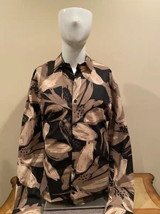 Express Men’s Brown And Cream Floral Dress Shirt Slim 1MX NWT SIZE XL - Picture 1 of 5