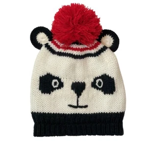 Sombrero de invierno PANDA tobogán para niños talla 2T-5T blanco negro rojo pompón forrado de vellón - Imagen 1 de 11