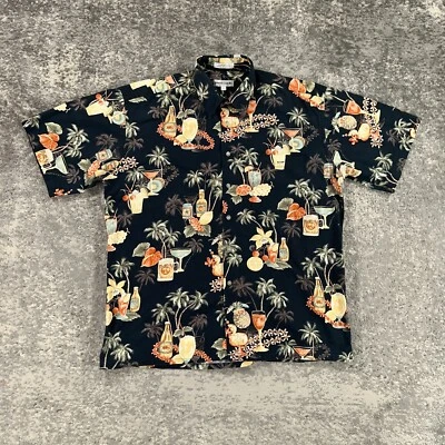 VTG Pierre Cardin Hawaiian Shirt Mens Large L Black Martini Mixed Drink Lei 90s - Image 1 of 4