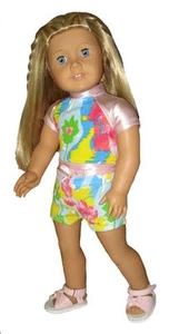 Pink Floral Rash Guard 2Pc Swimsuit Set Fits 18 inch American Girl Dolls - Bild 1 von 1