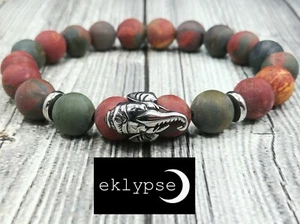 Pulsera para hombre 8"L acero inoxidable elefante 10 mm Picasso jaspe piedras preciosas cuentas - Imagen 1 de 9