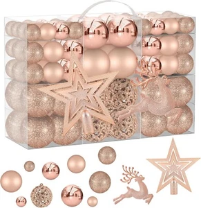 102PCS Assorted Rose Gold Shatterproof Christmas Ball Ornaments Tree Decorations - Picture 1 of 7