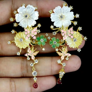 925 Sterling Silver Earrings Pear Ruby 4x3mm Mother Of Pearl Gemstone Jewelry - Picture 1 of 14