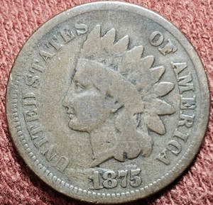 1875 Indian Cent Copper 1C Coin Better Date F - Picture 1 of 2