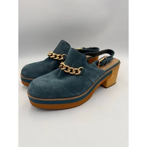 Bernardo Sochi Winter Lake Blue Split Suede Slip On Clog Gold Chain 9 - Picture 1 of 9
