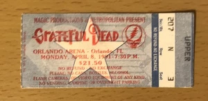 1991 THE GRATEFUL DEAD ORLANDO FLORIDA BIGLIETTO CONCERTO 4/8 STUB JERRY GARCIA - Foto 1 di 2