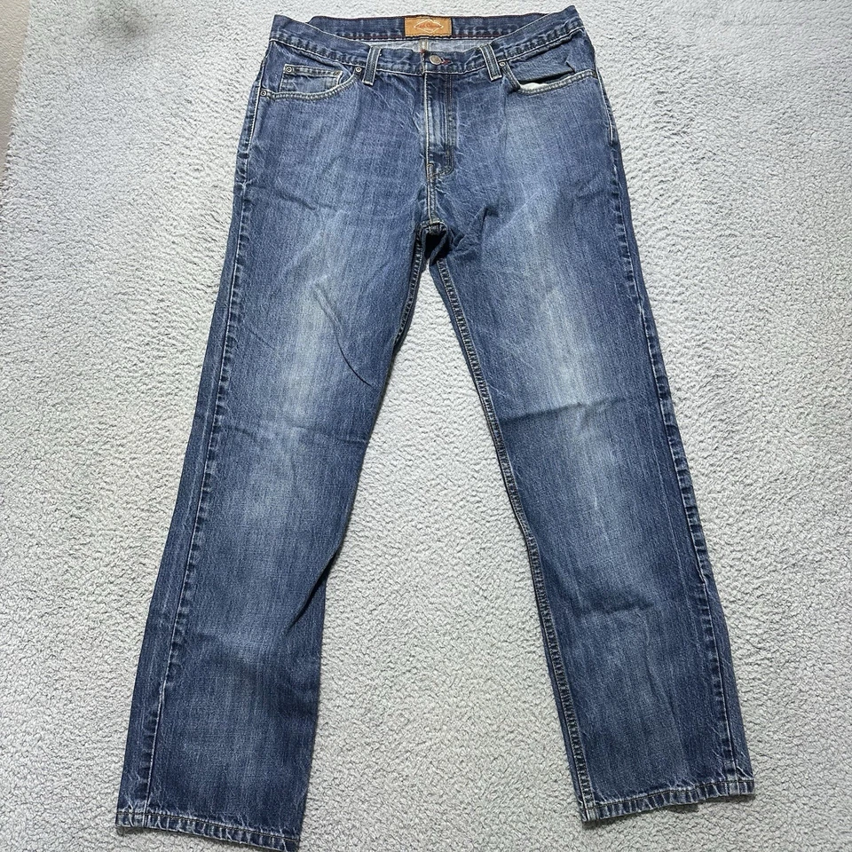 Jeans masculino camelo vermelho 33X32 azul denim perna reta lavagem média - Imagem 1 de 4
