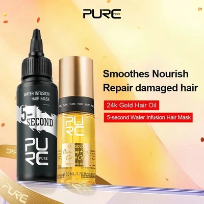 Aceite capilar oro 24K y tratamiento de queratina de 5 segundos mascarilla suavizante reparación PURC Foto 1 de 4