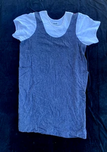 FLAX blue white linen shift dress with pockets-L - Picture 1 of 8
