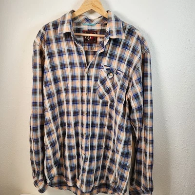 EQ Rooster Long Sleeve Button Up Shirt Mens Size XL Blue Cream Peach Brown - Image 1 of 4