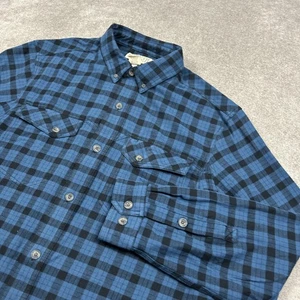 Duluth Trading Co Flannel Shirt Mens Large Button Up Blue Plaid Stretch Pockets - Picture 1 of 8
