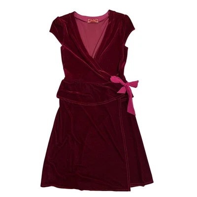 Vestido midi envolvente de terciopelo borgoña vintage dulce manga gorra corbata de seda talla M Y2K Foto 1 de 4